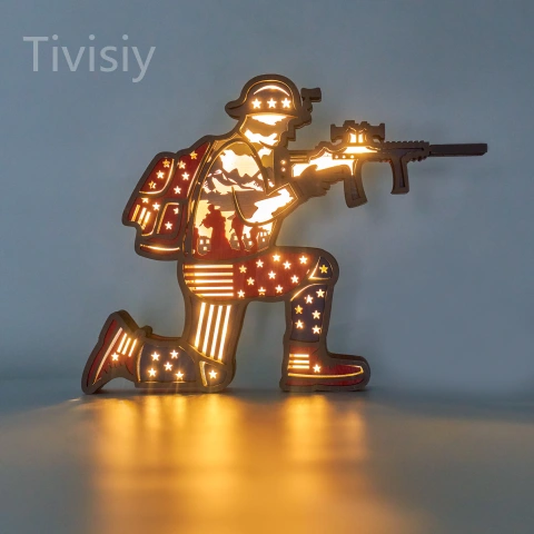 Soldier of Independence Day LED Wooden Night Light Gift for Festival Home Desktop Decor